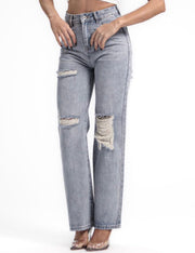 WIDE-LEG RIPPED JEANS