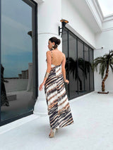 SATIN PRINTED LONG DRESS