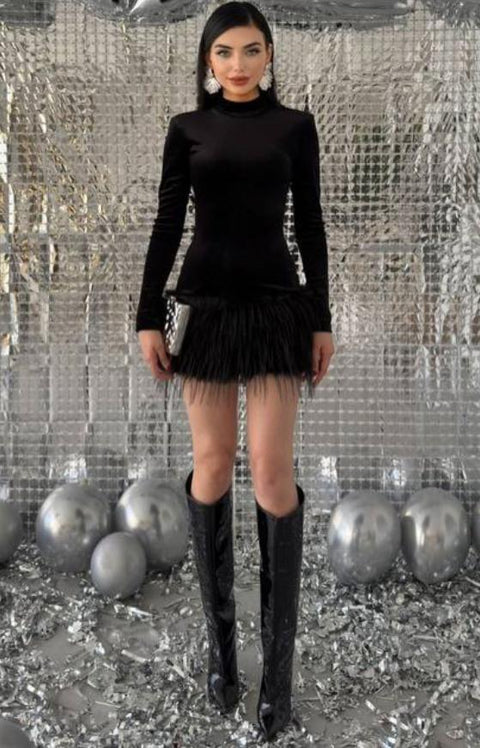VELVET FEATHER DRESS