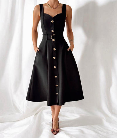 GOLDED BUTTON LONG DRESS