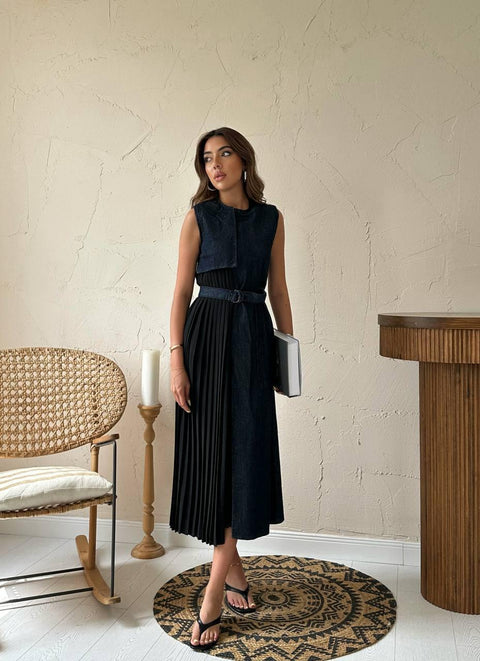DENIM DRAPE DRESS