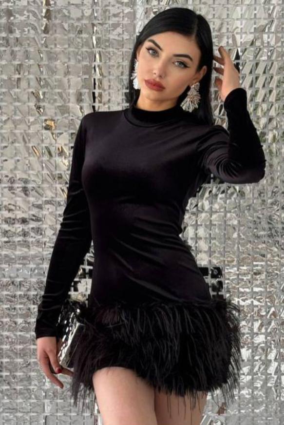 VELVET FEATHER DRESS