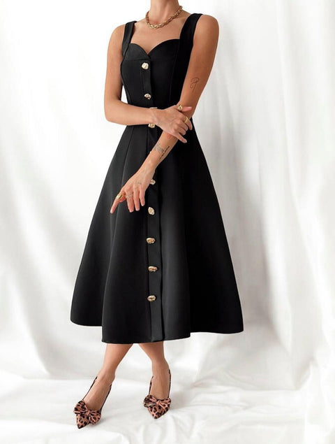 GOLDED BUTTON LONG DRESS
