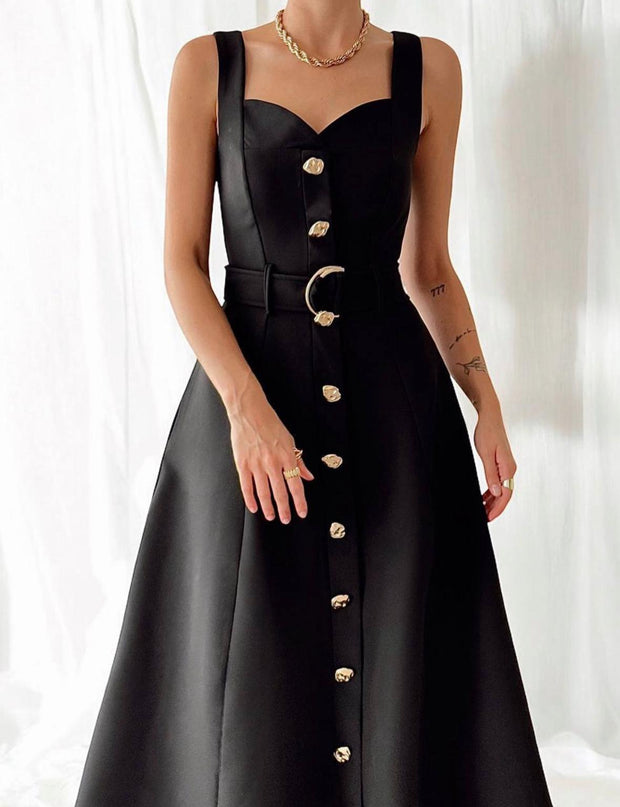 GOLDED BUTTON LONG DRESS
