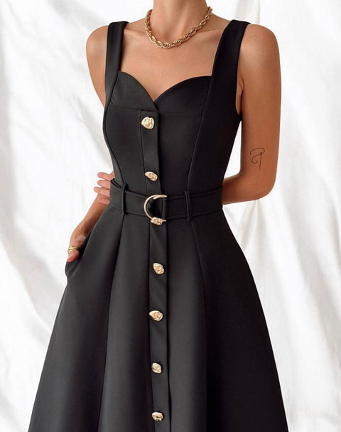 GOLDED BUTTON LONG DRESS