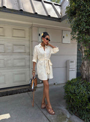 IVORY BELTED SHIRT DRESS