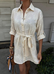 IVORY BELTED SHIRT DRESS