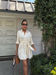 IVORY BELTED SHIRT DRESS