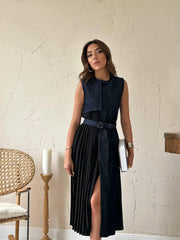 DENIM DRAPE DRESS
