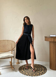 DENIM DRAPE DRESS