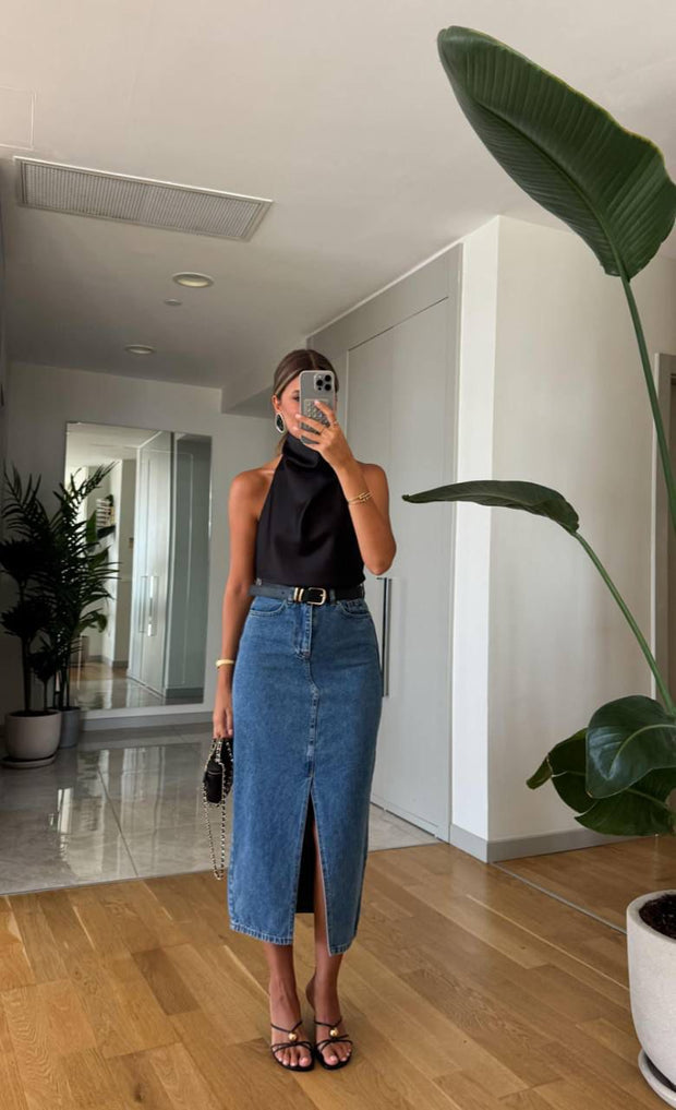 SATIN HALTER TOP
